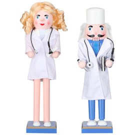 Namalu 2 Pcs Male and Female Doctor Nutcracker 14 Inch and 15 Inch Traditional Wooden Nutcrackers Christmas Nutcracker Figure Decorations for Xmas Party Gifts Nutcracker Ornament for Shelves Tables