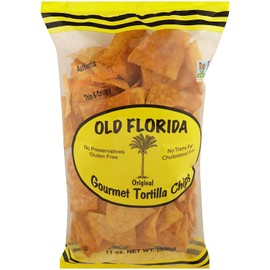 Old Florida Gourmet Original Tortilla Chips, 11 OZ - Pack of TWO (2) - Original Thin & Crispy Non-GMO Recipe