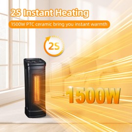 Elevon Space Heater for Indoor Use, 1500W Electric Portable Ceramic Heaters with Thermostat, 70°Oscillating Room Tower Heater with Overheat and tip over safety shutoff for Office Bedroom Use