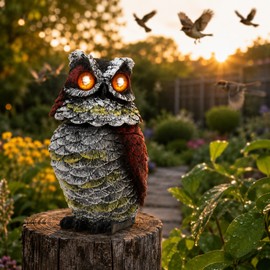 Solar Owl Bird Deterrent with Motion-Activated Sound & Flashing Eyes for Yards, Gardens, Farms & Orchards – Helps Protect Outdoor Areas