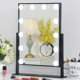 FENCHILIN Lighted Makeup Mirror Hollywood Mirror Vanity Makeup Mirror with Light Smart Touch Control 3Colors Dimable Light Detachable 10X Magnification 360°Rotation(Black)