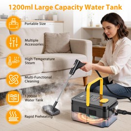 Steam Cleaner 1500W – 15s Fast Heat, Handheld Multi-Surface Steam Cleaner for Home with 6 Settings, 40.58oz Tank & 16 Accessories for Deep Cleaning Floors, Tile, Grout, Kitchen, Car, And Home