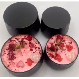Handmade Pink Rose Quartz Crystal Love Spell Intention Candle with Printed Love Spell