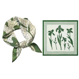 GIMIRO Imitation Silk Scarf [53 x 53 cm] Square Scarves Impressionism Pattern Vintage Scarf for Office Work or Casual Waistband, 61# H01 White/Green Iris