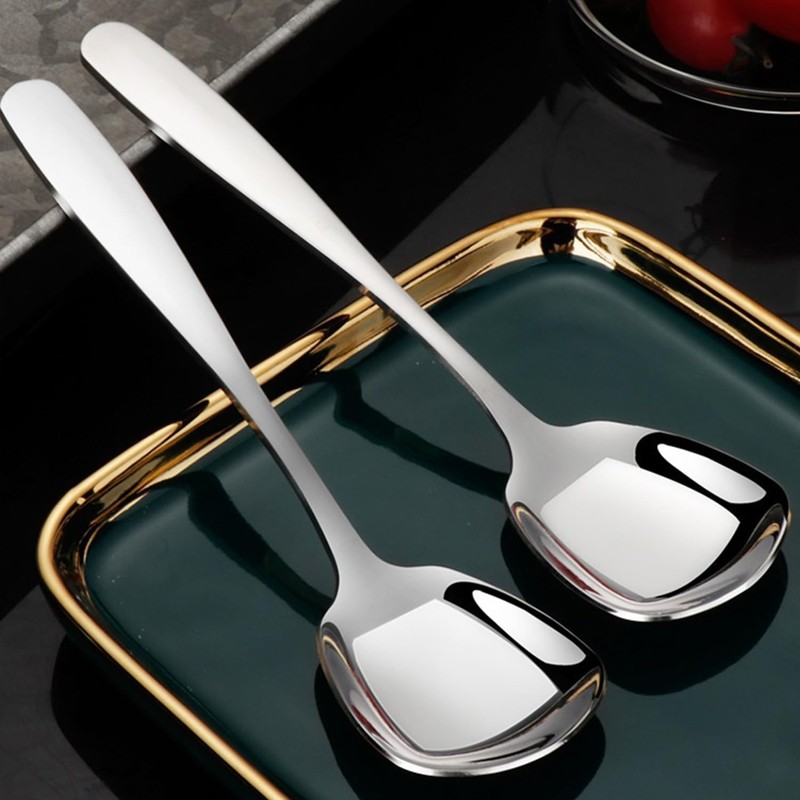 MIUPOO Square Head Dinner Soup Spoons,Flat Square Stainless Steel Tablespoons,Chinese