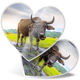 2 x Heart Stickers 15 cm - Carabao Buffalo Philippines Fun Decals for Laptops,Tablets,Luggage,Scrap Booking,Fridges, #3169