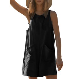 Glamaker Women's Summer Sleeveless Romper Casaul Beach Vacation Loose Shorts Jumpsuit Overalls Outfits 2025 With Pocket(Black,Large)