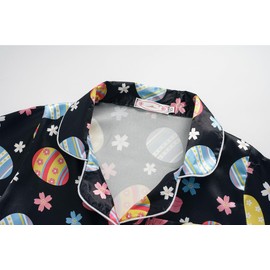 Hupohoi Unisex Girls Boys Kids Pajama Sets Button Down Satin Sleepwear Nighty 3PCS Silky Lounge Sets Nightwear Short Sleeve Long Pants, 3pcs-Bowknot Bunny, 12