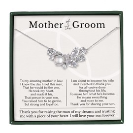 HOPE LOVE SHINE - Mother of the Groom Gift from Bride - Wedding, Mother in Law Necklace, Jewelry 16+2", Sterling Silver, Leaf Cluster Pearl Pendant