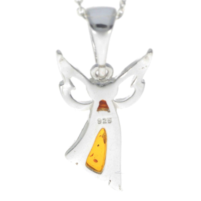 Genuine Cognac Baltic Amber & Sterling Silver Angel Pendant without