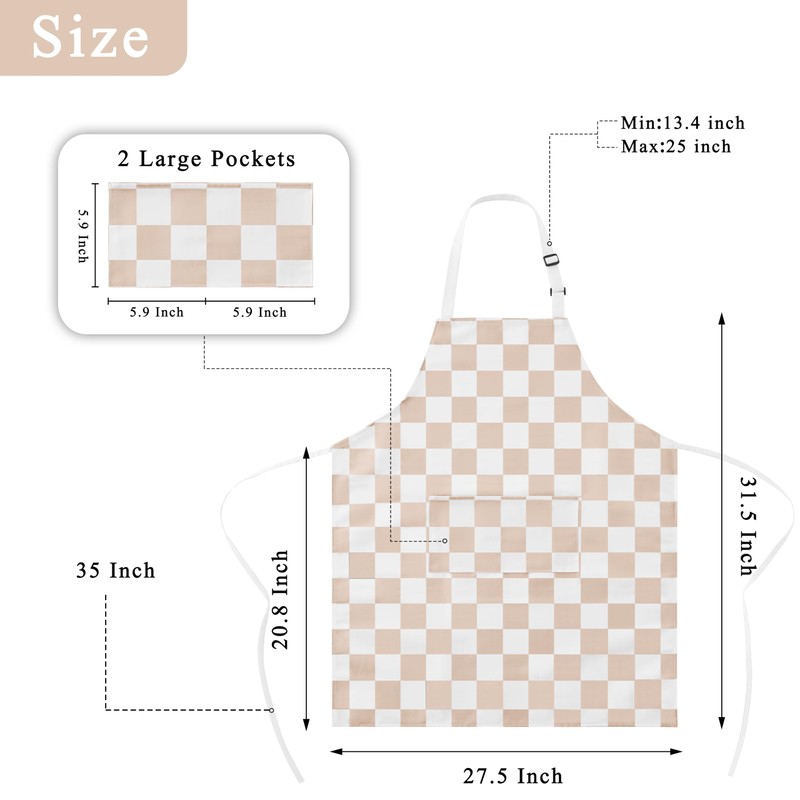 Ohocut 2 Pack Checkered Kitchen Apron, Beige Checkerboard Aprons for