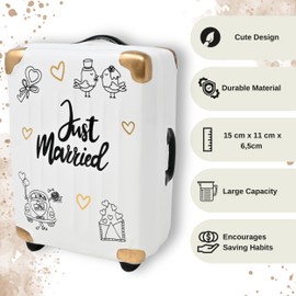 damaloo Wedding Money Box - Just Married Suitcase - Wedding Money Box - Money Gift Wedding - Money Box - Piggy Bank - Wish Filler - Money Saving Box - Donation Pig - Wedding Fund - XXL Money Box