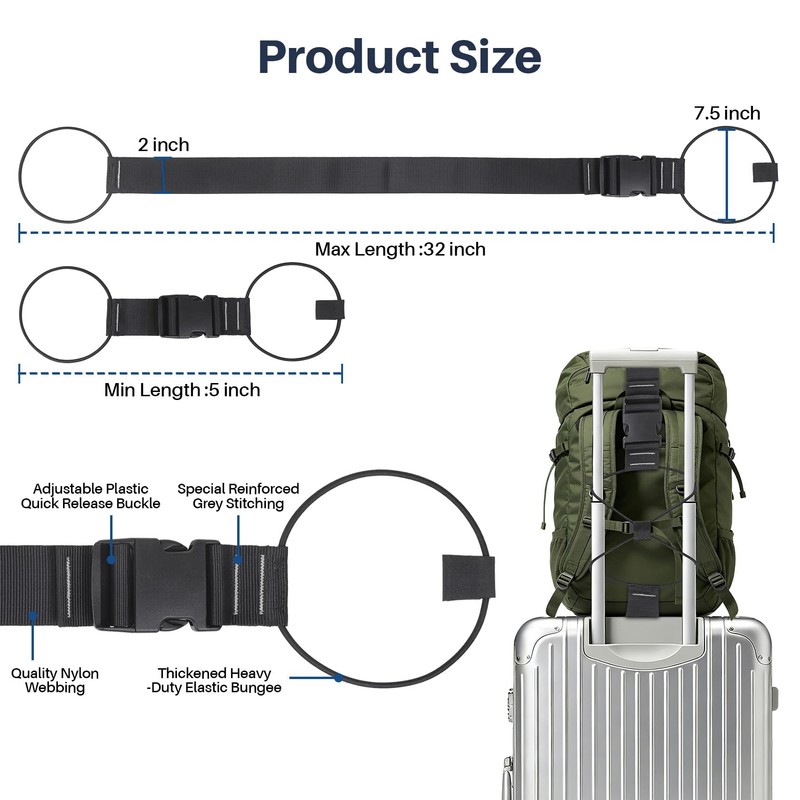 Adjustable Elastic Luggage Bungee Connector Straps, Carry-On Suitcase Add Bag