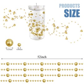 QIANCAIWANG 10 Pack Pearl String for Floating Candles Centerpiece, Artificial Pearl String for Table Decoration, Vase Fillers, Wedding, Party Décor (10, Gold)