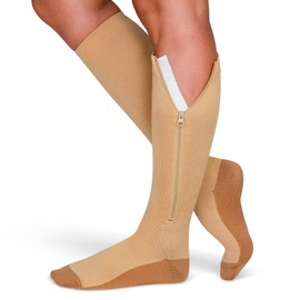 TheraMagic™ - Calcetines de compresión con cierre para hombres y mujeres, 20-30 mmHg con punta cerrada graduada de cobre con cierre, Beige/Cobre, S/M