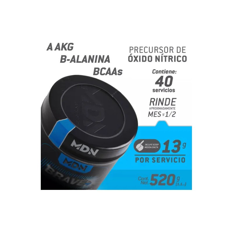 Pre Entreno Oxido Nítrico Brave MDN Sports 520g Sabor Uva