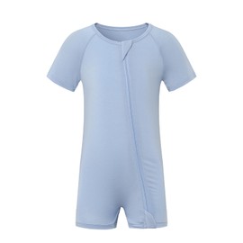 Baby Short Sleeve Bodysuits Two Way Zipper Comfort Summer Bodysuit, Blue, 12-18Months