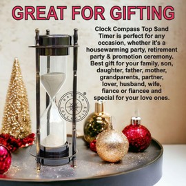 Brass Compass Hourglass Nautical Maritime Sand Timer & Desk Clock Vintage Hour Glass Metal Sand Watch Sand Clock Decorative Sandglass for Gift & Home Office Decor (Black Antique with White Sand)