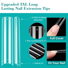 LIONVISON 3XL Clear NO C Curve Nail Tips for Acrylic Nails Professional, 240PCS Extra Long Tapered Square Nail Tips, 12 Sizes Straight Press On Gel Tips for Nail Salons Home DIY