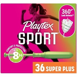 Playtex Sport Tampons, Super Plus Absorbency, Fragrance-Free | 360 Leak Defense | 36 Count, Pack of 12
