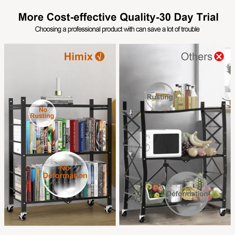 Himix Storage Shelves with 6 Hooks, 3 Tier Foldable Shelf