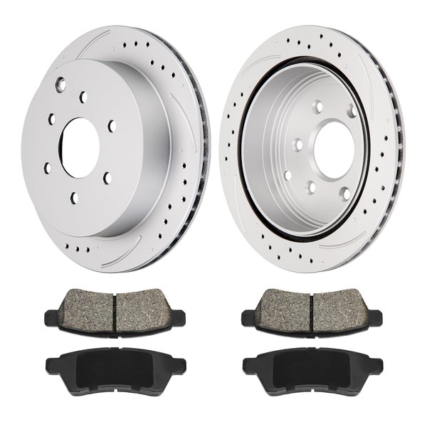 Drilled and Slotted Rear Brake Kit Rotors Ceramic Brake Pads