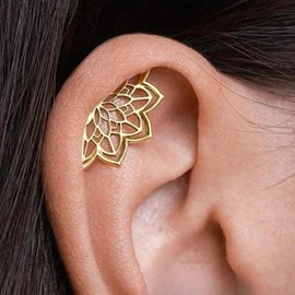 Gold Silver Cartilage Helix Earring for Women Geometric Mandala Lotus Flower Hidden Helix Piercing Earrings Hypoallergenic Cartilage Piercing Earring Jewelry for Women (Gold Flower)