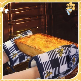 Leinuosen 8 Pcs Yellow Bee Kitchen Towels and Dishcloths Sets Oven Mitts and Pot Holders Sets Absorbent Kitchen Gloves Potholders Heat Resistant for Chef Baking Cooking