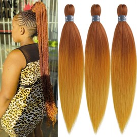 UPruyo Ombre Braiding Hair Pre Stretched Ginger Golden Box Braids Kanekalo Colored Braiding Hair Extensions for Braiding Knotless Prestretched Pre Sectioned Braiding Hair Ombre 26 inch