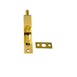QCAA Solid Brass Door Flush Bolt, 4", with Square End, Polished Brass, 1 Pack, Made in Taiwan