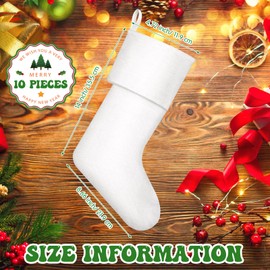 Shappy 10 Pieces Christmas Sublimation Burlap Stockings Xmas Fireplace Hanging Plain Decorative for DIY Craft Holiday Decoration Gift Holding Bag, White