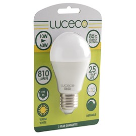 Luceco A60 E27 Edison Screw 10 W LED 2700 k 810 lm Warm Dimmable Eco, White