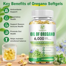Aceite de orégano con aceite de semilla negra, cápsulas de aceite de orégano de 6000 mg para reforzar el sistema inmunitario con alto contenido de car