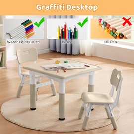 CuFun Kids Table & Chairs Set (2 Chairs) Height Adjustable for Ages 2-8 | Non-Slip Toddler Activity Table with Wipe-Clean Desktop, Montessori Learning & Art Drawing Table for Home Preschool