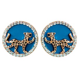 Navachi - arete de tuerca chapados en oro de 18 quilates con cabeza de leopardo multicolor, Metal Cristal, cristal