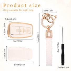 lasuroa Car Key Fob Cover with PU Leather Keychain & Shiny Rhinestone Buckle, Stylish White Gold TPU Key Case