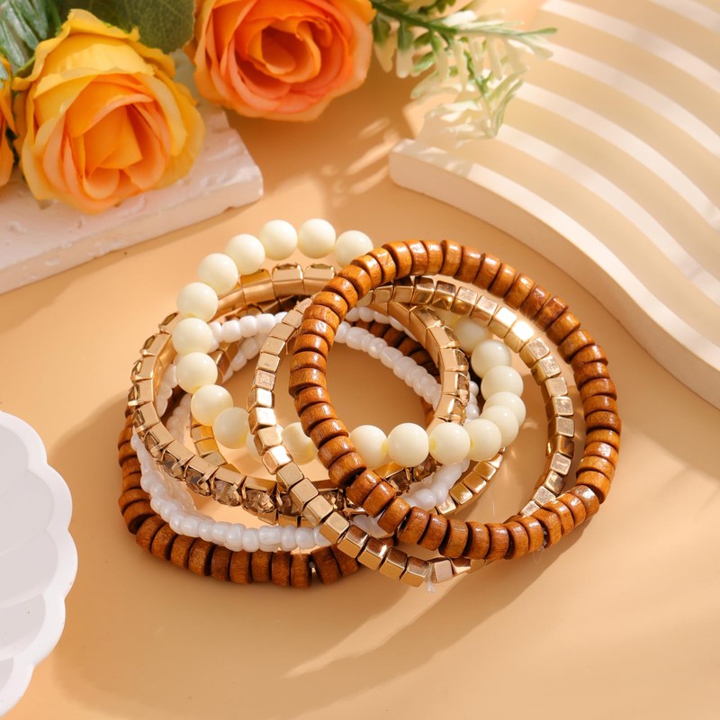 ZKBKJSPZJB 8Pcs Bohemian Beads Bracelets Set Colorful Cube Multi Strand