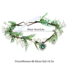 AIMALL Floral Crown Headband for Wedding, 6.3" Handmade Forest Floral Crown with Crystal Pendant, Adjustable Circumference 18.9-19.7", Vintage Elf Fairy Headdress