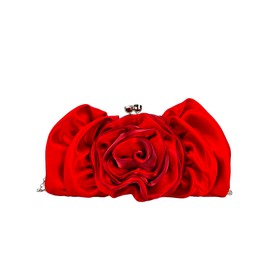 COOLOYA Women's 3D Rose Flower Evening Bags Satin Clutch Purse Floral Wedding Bag Chain Crossbody Shoulder Handbags Red One Size