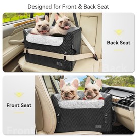 PETSFIT Dog Car Seat Medium Sized Dog, Waterproof PU Leather Dog Seat for Car with Patent Safe Buckles, 2 Clip-On Safety Leashes, Suitable for 2 Small Dogs or a Medium Dog (Medium, Black)