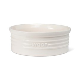 Fringe Studio "WOOF Ivory Medium Sculpted Ceramic Pet Bowl (6.5" Diameter x 2.5" H, 32 fl.oz), PetShop Collection (461011)