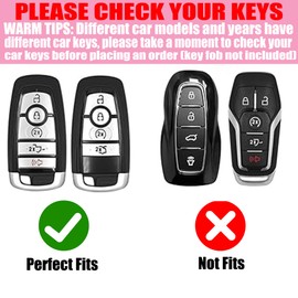 YIKECASE Key Fob Cover with Diamond Keychain for Women, Car Key Holder Compatible with Ford Explorer Fusion Edge Expedition F150 F250 F350 F450 F550 Maverick Mustang Protector, 5 Buttons (Pink-Heart)