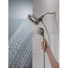 Delta 4-Setting In2ition 2-in-1 Dual Shower Head with HandHeld Spray, Brushed Nickel Detachable Shower Head with Hose, Showerhead, 1.75 GPM Flow Rate, SpotShield Nickel 75486CSN