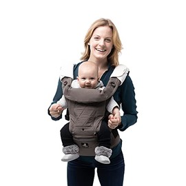 Abiie HUGGS Baby Carrier Hip Seat [2021 Upgraded] - Approved by U.S. Safety Standards - Healthy Sitting Position (M-Position) - Front Facing, Hip Hugger, Back Baby Carrier - 100% Cotton (Grey)