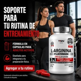 Arginina Platinum 2100mg por porción, 210 Cápsulas | L Arginina + L Citrulina + Beta Alanina | Pre Workout | Pre Entreno sin Cafeina | Precursor de Ox