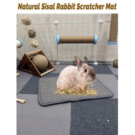 Niwaes Rabbit Scratching Pad 4 Pack Natural Sisal Bunny Scratcher Mat Bunny Scratch Foot Pad Small Animal Grinding Claw Pad Rug for Guinea Pigs Chinchillas (Gray)