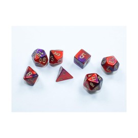 Chessex - Mini dadi Gemelli viola e rossi con numeri dorati, 10 mm, set da 7