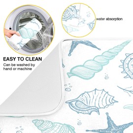 Kcldeci Dish Drying Mat for Kitchen 18x24, Kitchen Drying Pad Seashell Starfish Dish Drainer Mat Kitchen Counter Mat Dish Dry Pad