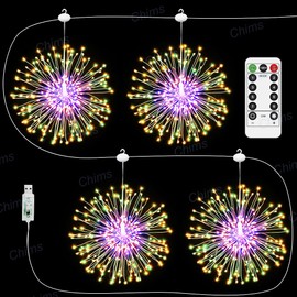4 Pack Star Firework LED Light Tree Lights Hanging Fairy Light with Remote Colorful RGB Lighting Star Sphere Lights Decoration Lights for Bedroom Patio Tree Outdoor Party Christmas Decor Bar