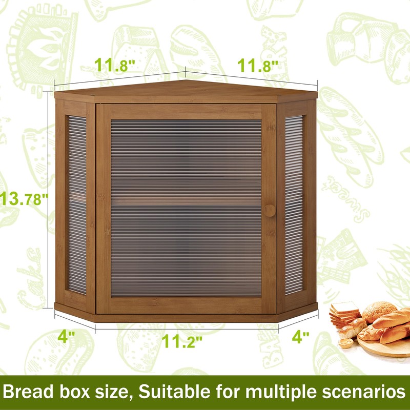 BMOSU Corner Bread Box for Kitchen Countertop Double Layer Bamboo